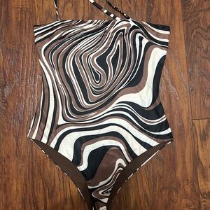 Princess Polly Swirl One-Piece in Brown, Black & Cream